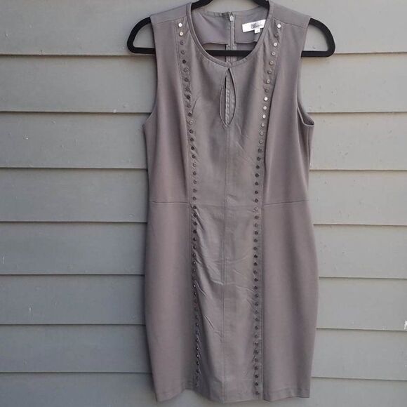 Biker Chic! My Tribe Taupe/Brownish Shift Dress with Leather Panel size Medium - Picture 1 of 8